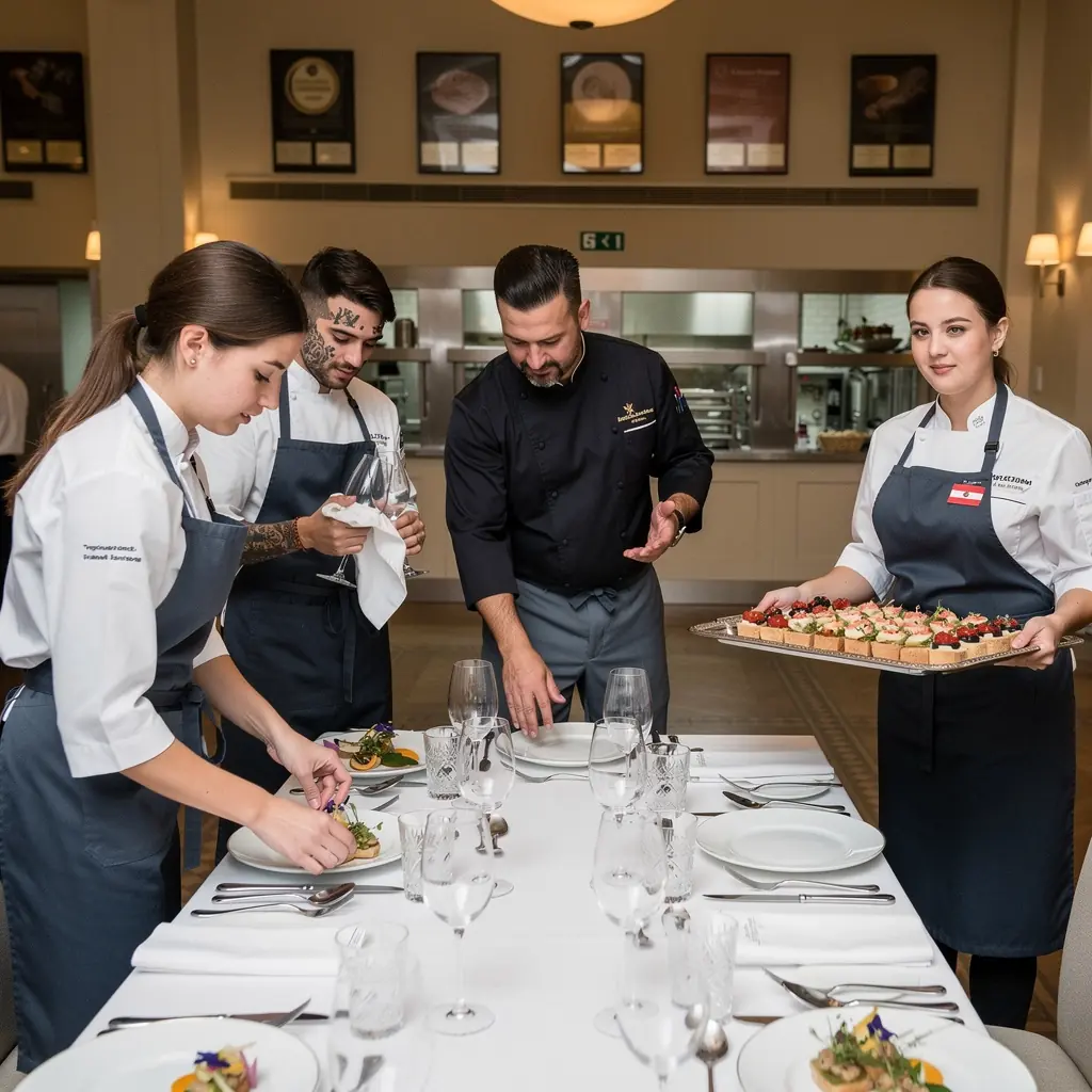 Ein erfahrener Koch, der in einer modernen Küche frische Zutaten zubereitet.