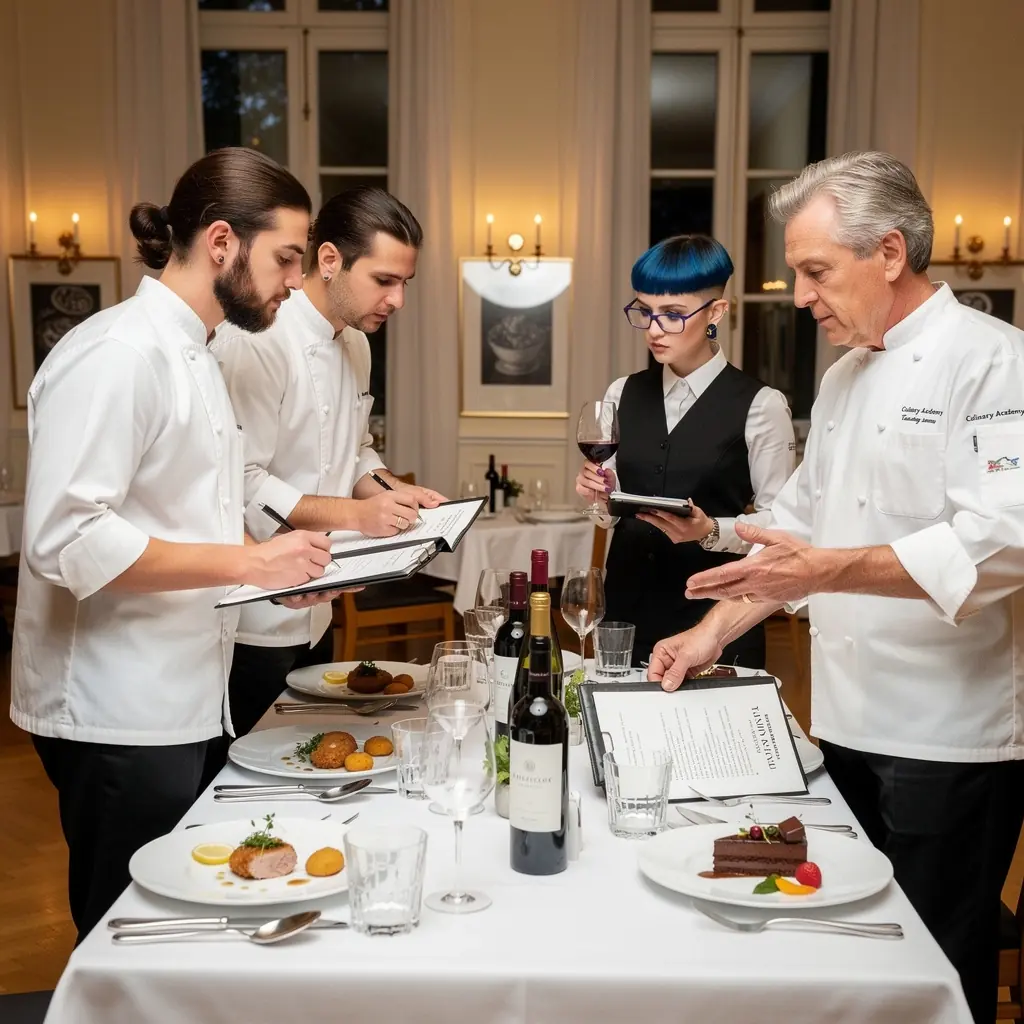 Zertifikate, die den erfolgreichen Abschluss eines Kochkurses darstellen, auf einem Tisch ausgelegt.