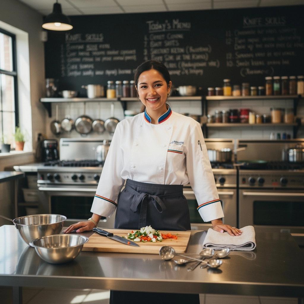 Die Teilnehmer präsentieren stolz ihre selbst zubereiteten Speisen während einer Abschlussprüfung.